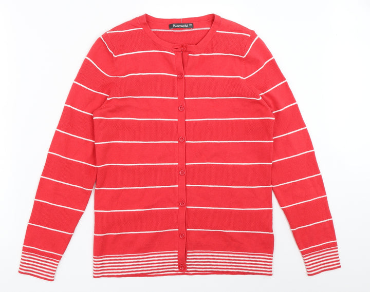 Bonmarché Womens Red Striped Cardigan Jumper Size XS