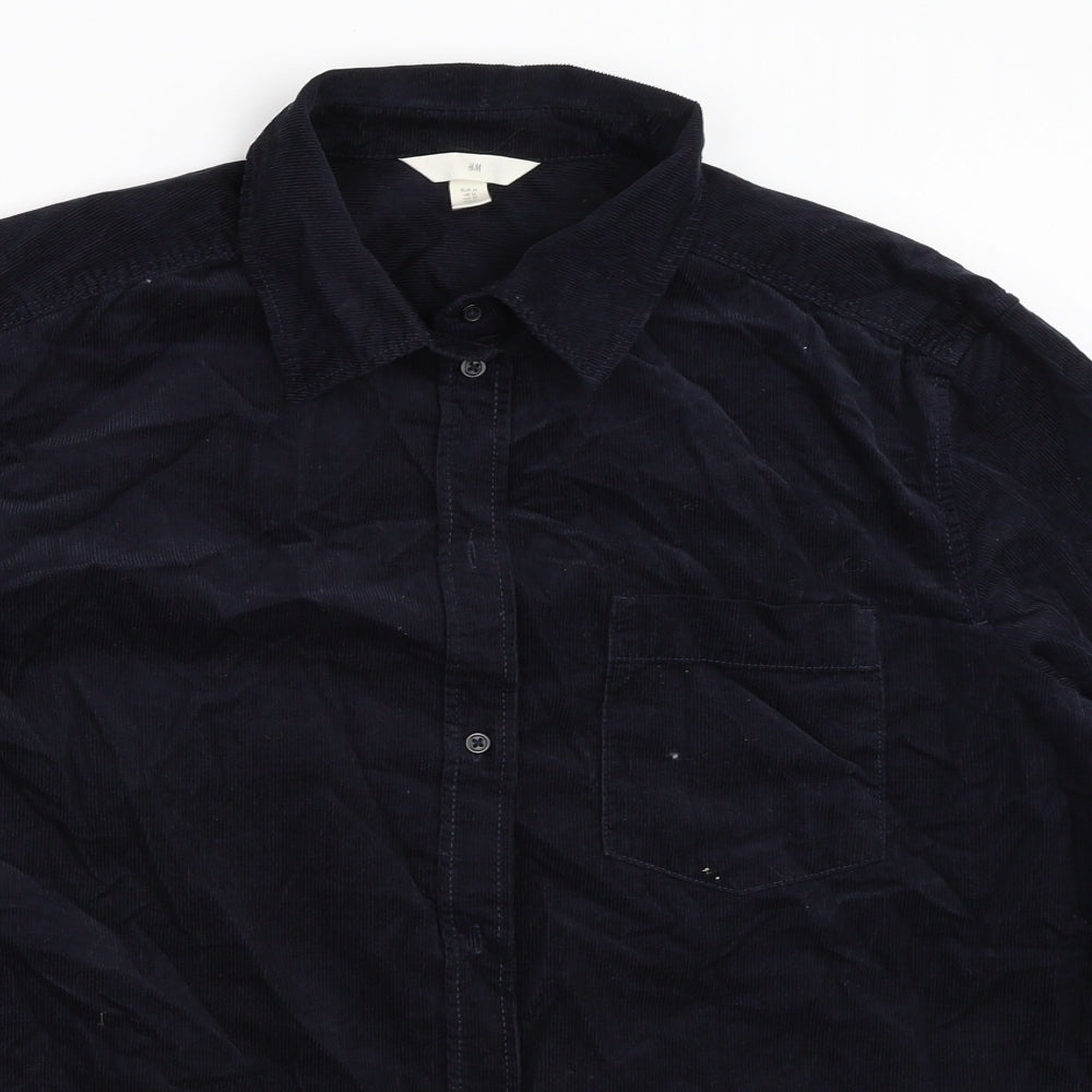 H&M Mens Blue  Corduroy  Button-Up Size M