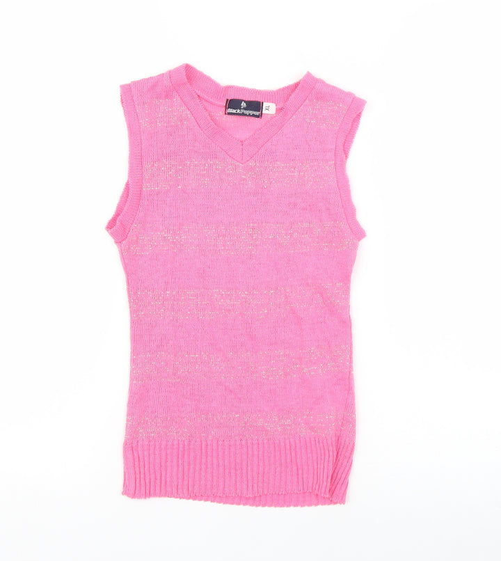 Black Pepper Womens Pink Striped  Vest Jumper Size XL