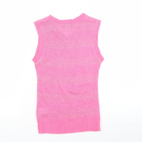 Black Pepper Womens Pink Striped  Vest Jumper Size XL