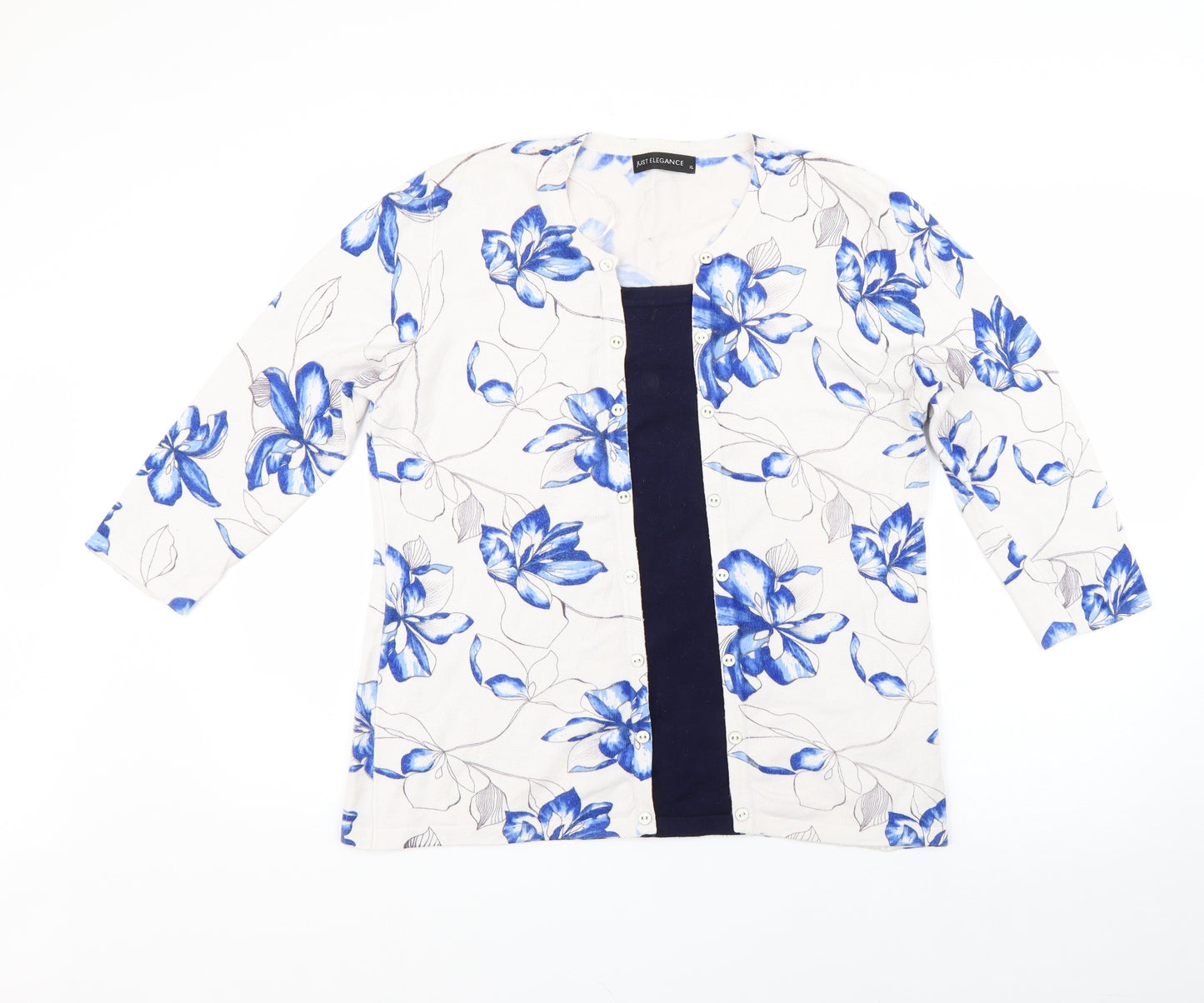 just elegance Womens White Floral  Pullover Jumper Size XL