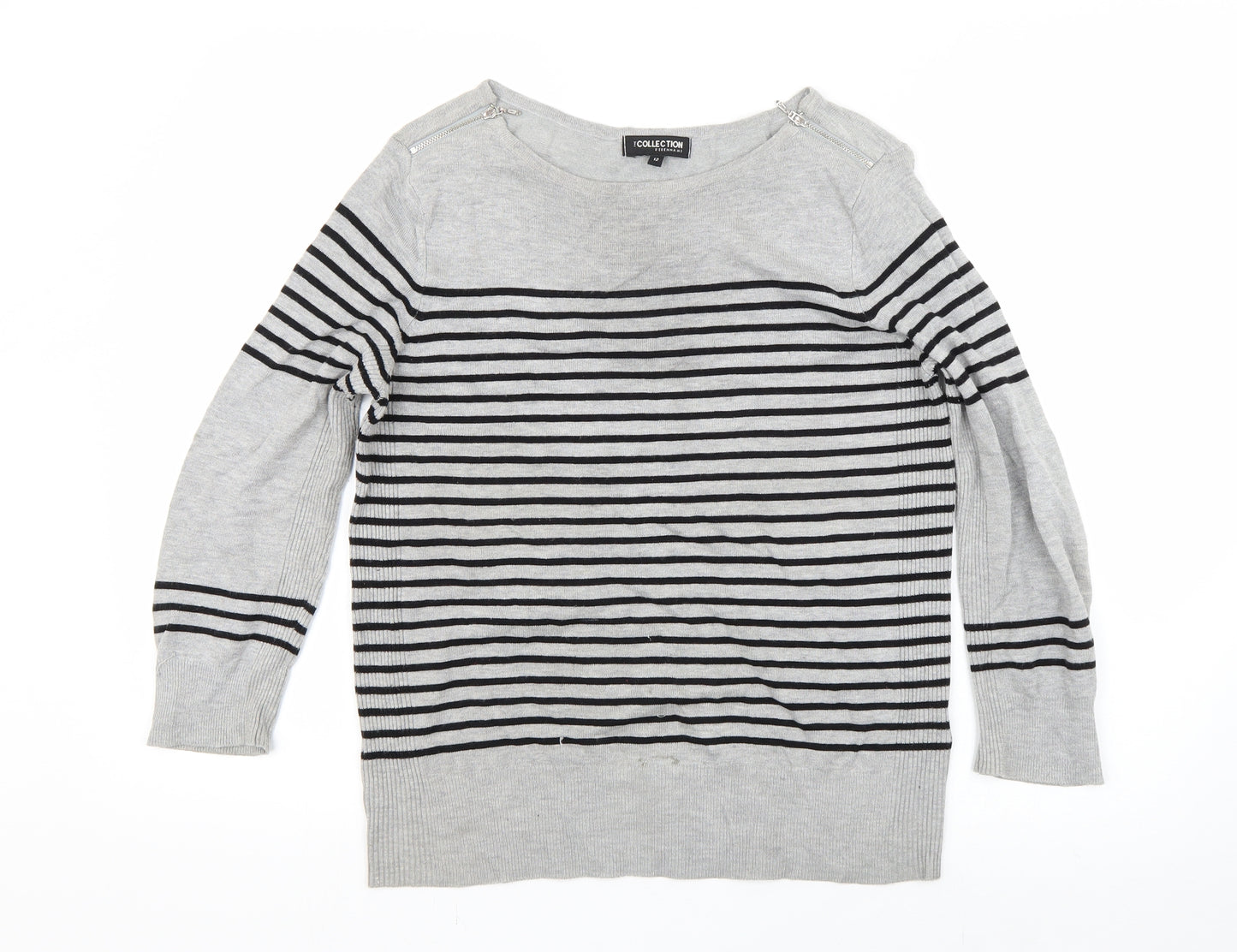 Debenhams Womens Grey Striped  Pullover Jumper Size 12