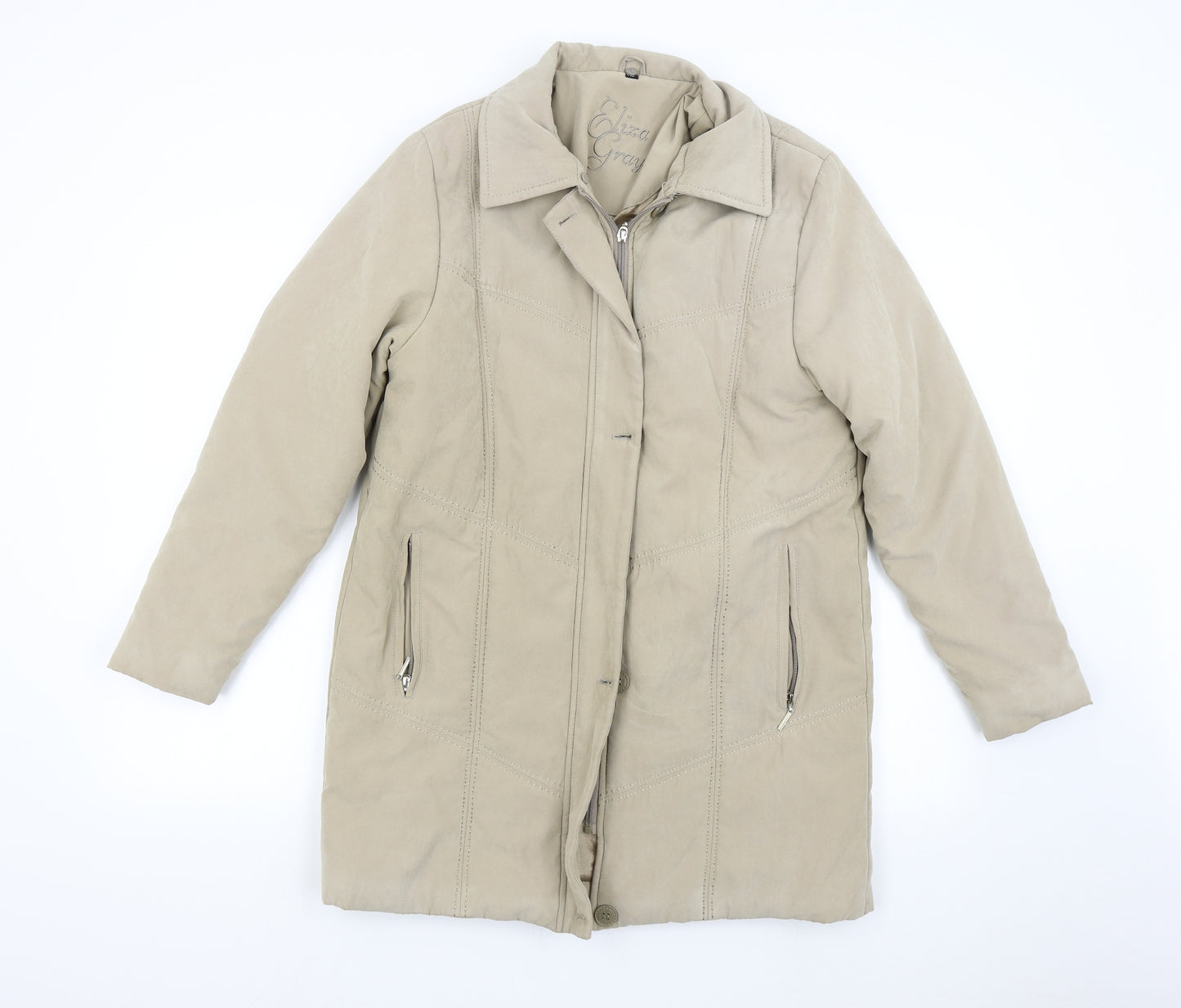 Eliza Grey Womens Beige   Overcoat Coat Size 10