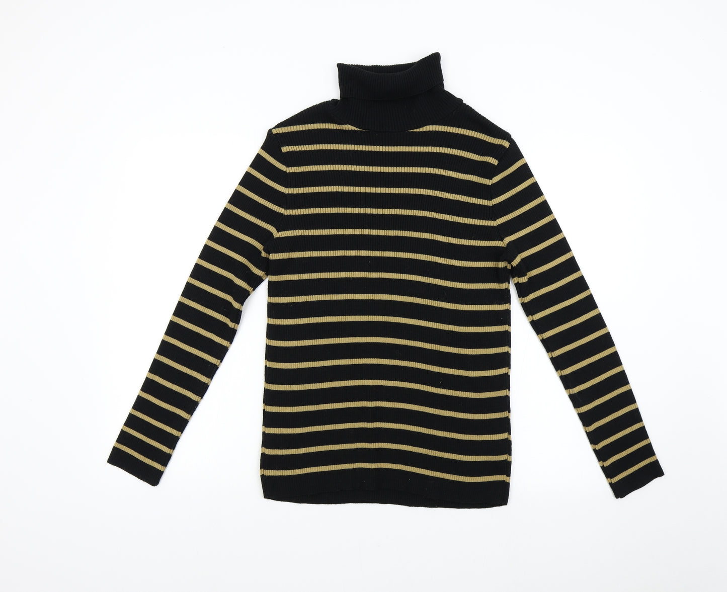M&Co Womens Black Striped Knit Pullover Jumper Size 16