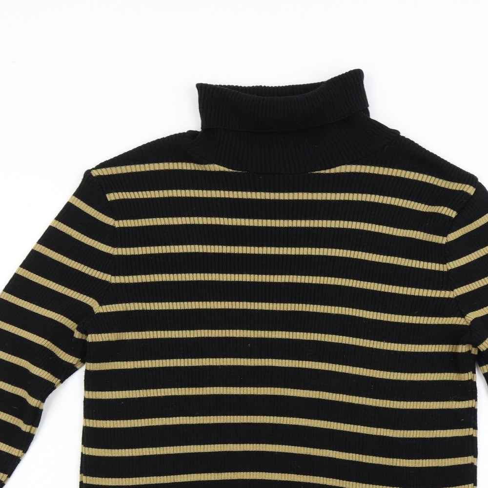 M&Co Womens Black Striped Knit Pullover Jumper Size 16