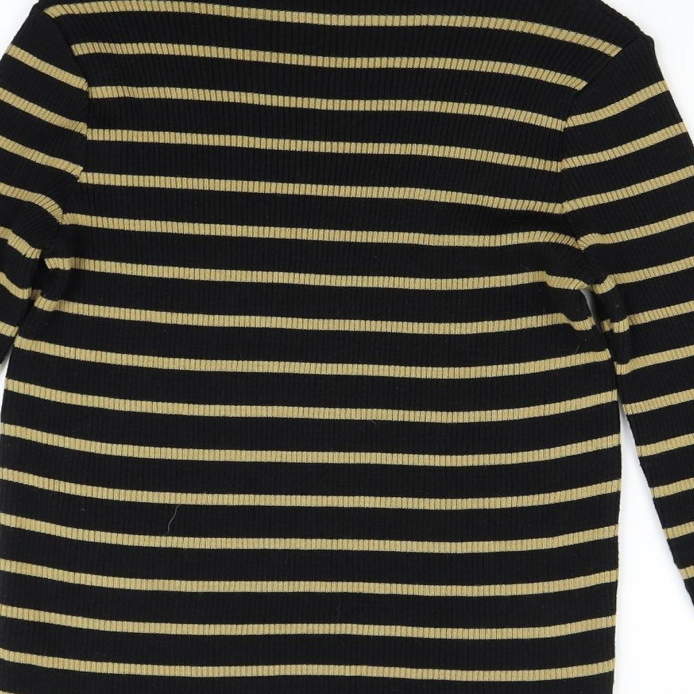 M&Co Womens Black Striped Knit Pullover Jumper Size 16