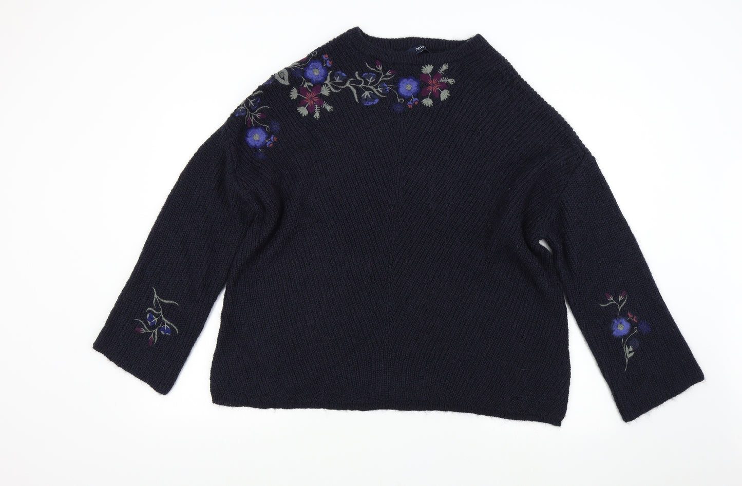 NEXT Womens Blue Floral Knit Pullover Jumper Size 18