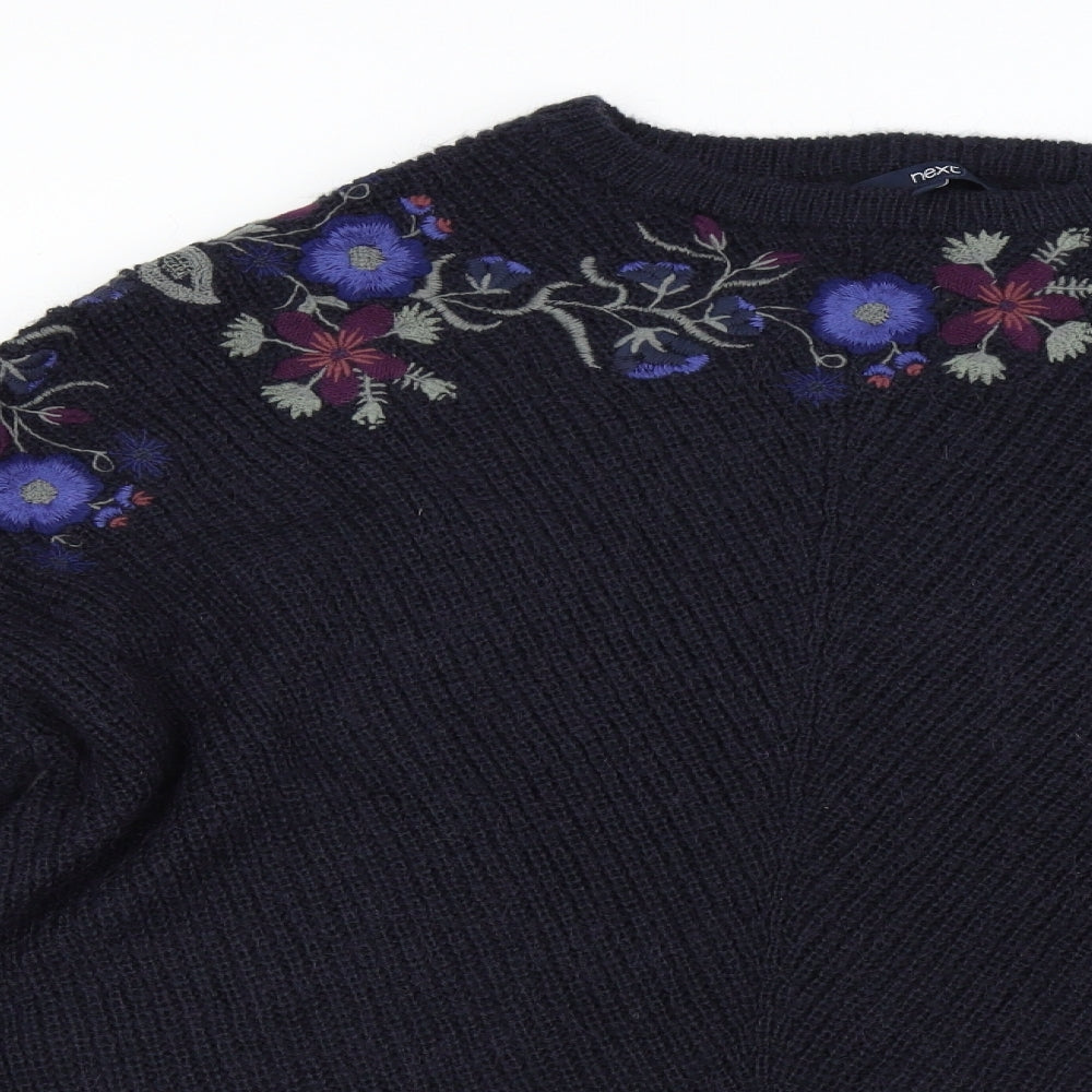 NEXT Womens Blue Floral Knit Pullover Jumper Size 18