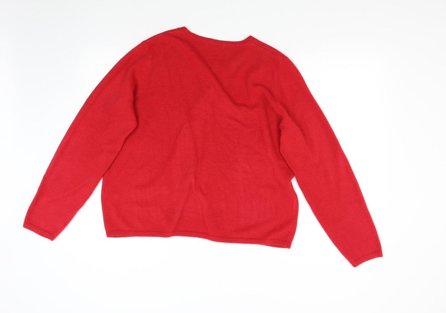 M&S Womens Red  Knit Cardigan Jumper Size 16