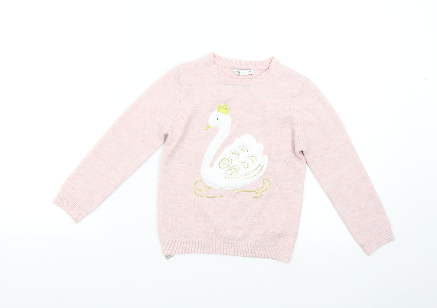 Primark Girls Pink  Knit Pullover Jumper Size 6-7 Years  - Swan