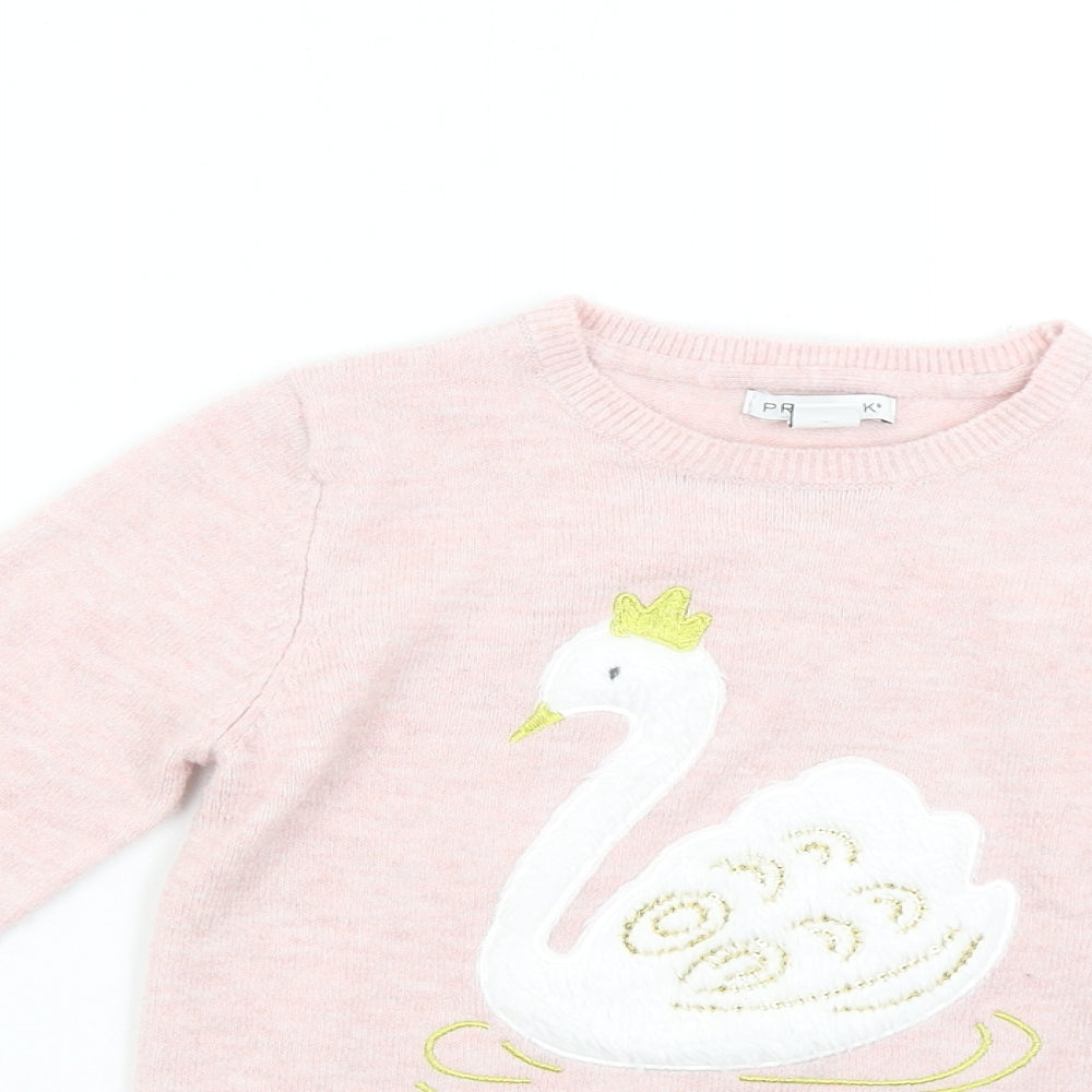 Primark Girls Pink  Knit Pullover Jumper Size 6-7 Years  - Swan