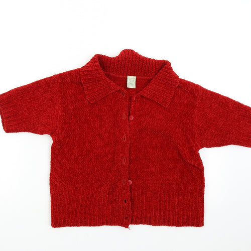 C&A Girls Red  Knit Cardigan Jumper Size 14 Years