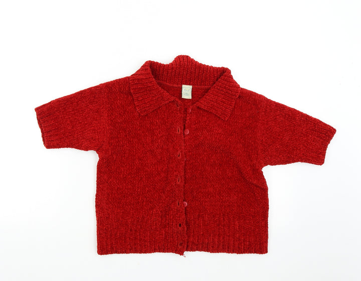 C&A Girls Red  Knit Cardigan Jumper Size 14 Years