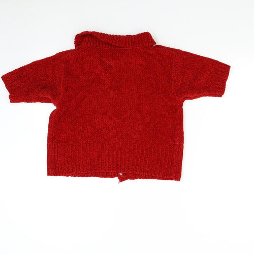 C&A Girls Red  Knit Cardigan Jumper Size 14 Years