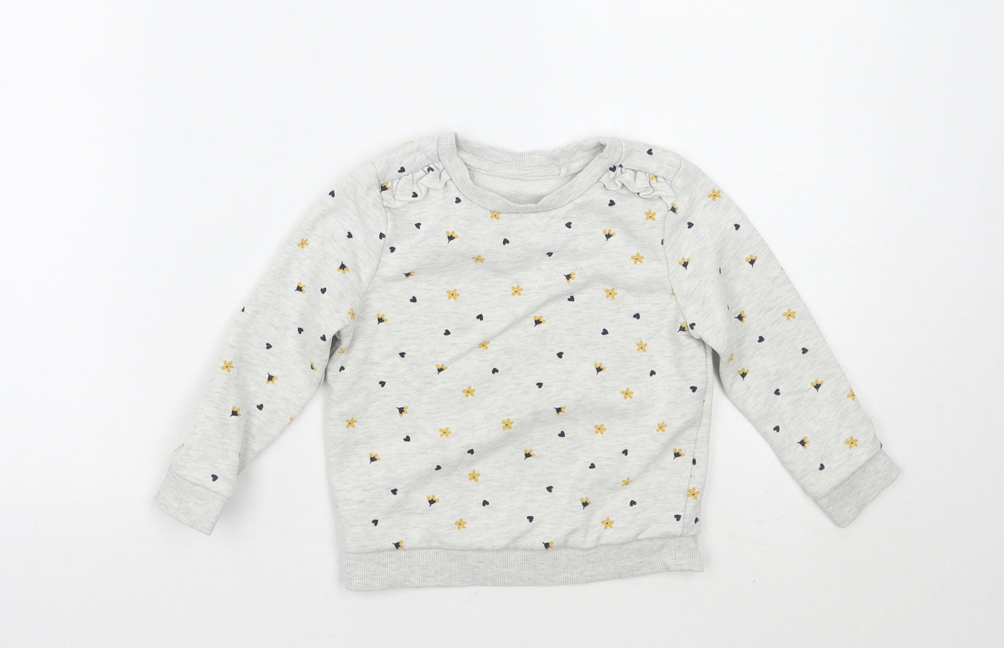 George Girls Grey Floral  Pullover Jumper Size 2-3 Years