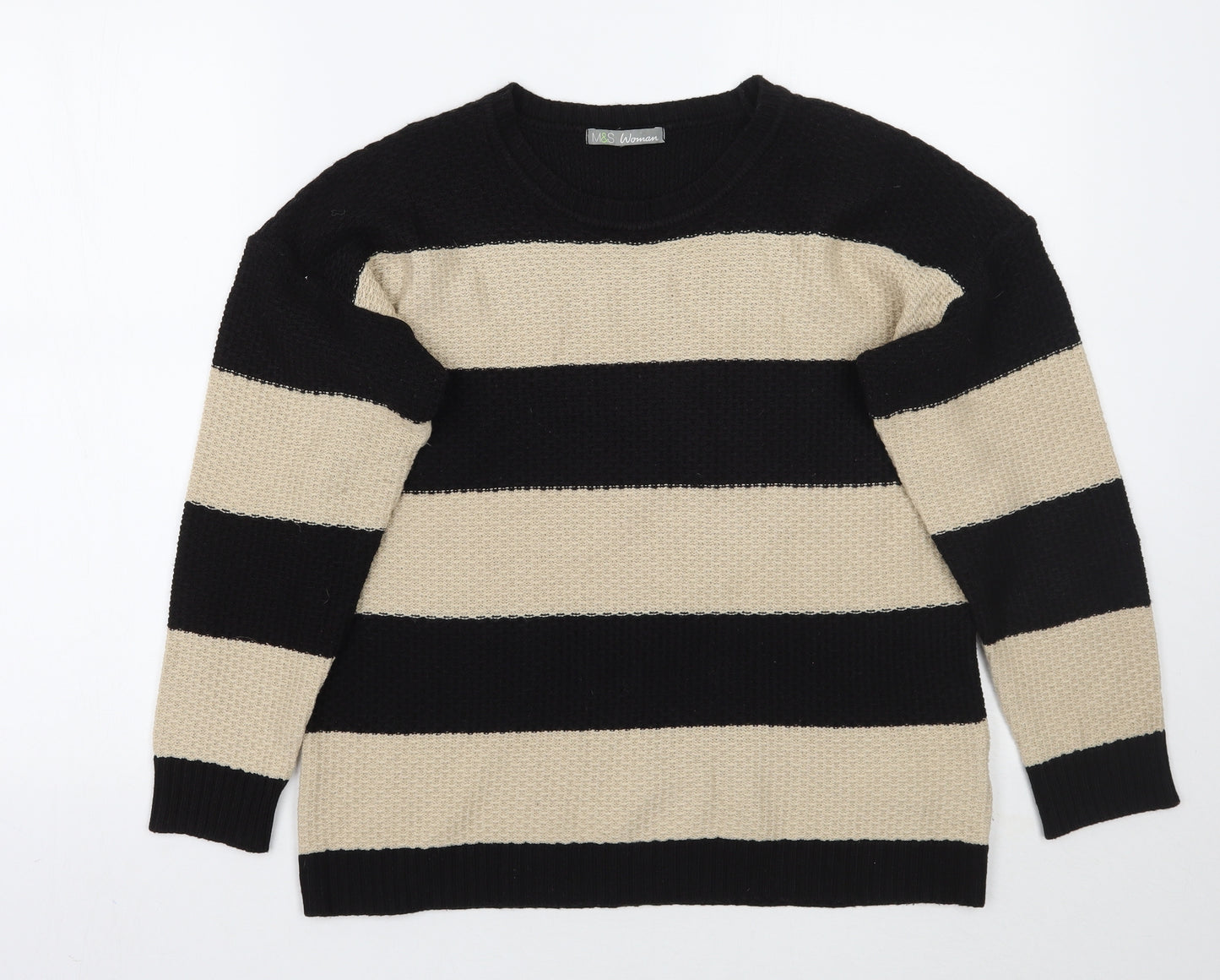 Marks and Spencer Womens Black Striped  Pullover Jumper Size 12