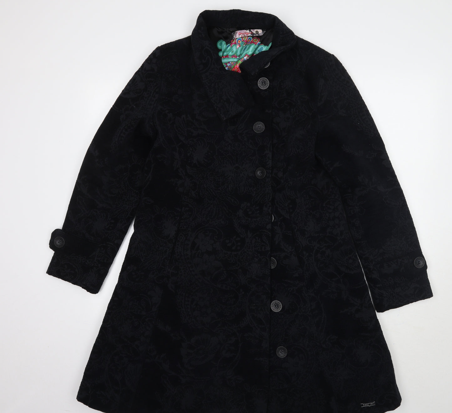 Desigual Womens Black Floral  Jacket Coat Size 16