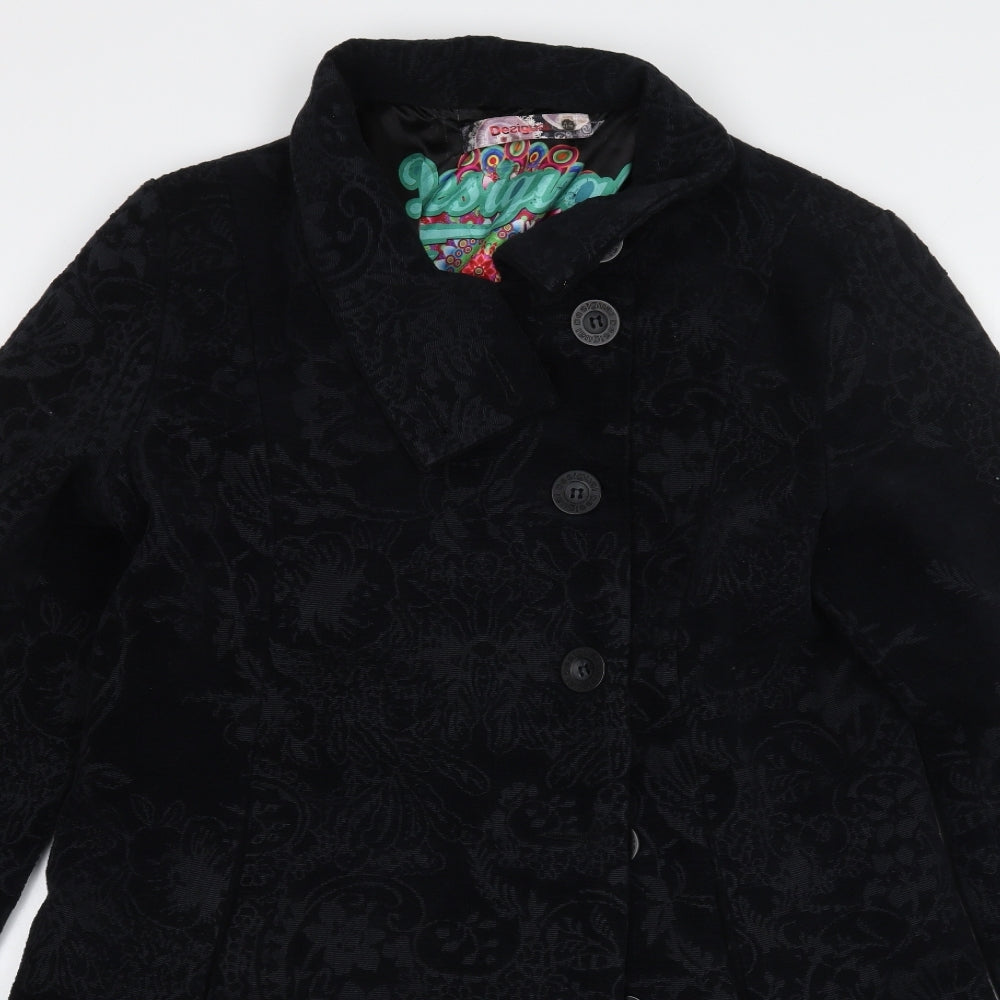 Desigual Womens Black Floral  Jacket Coat Size 16