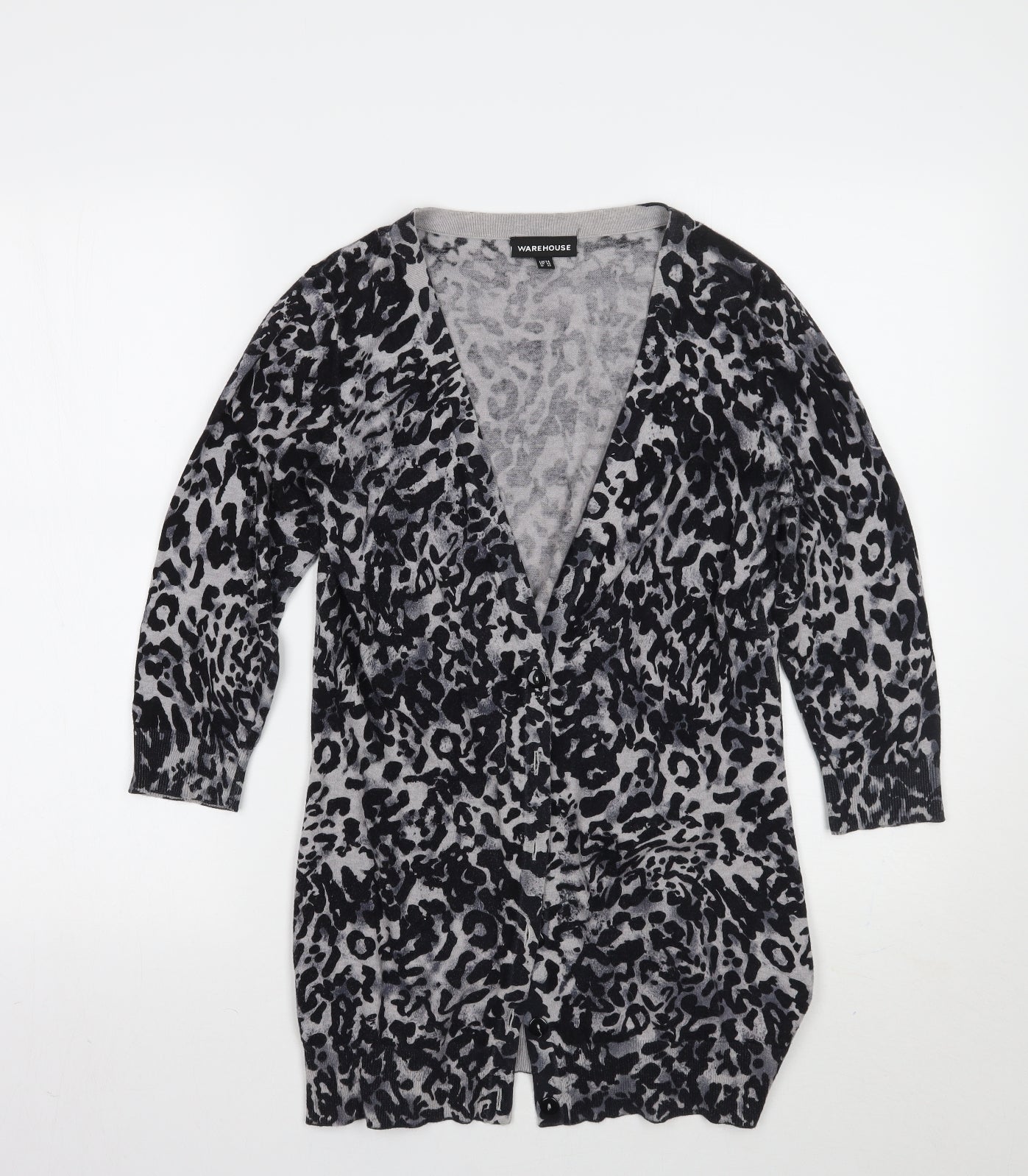 Warehouse Womens Grey Animal Print  Cardigan Jumper Size 14