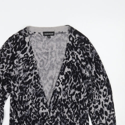 Warehouse Womens Grey Animal Print  Cardigan Jumper Size 14