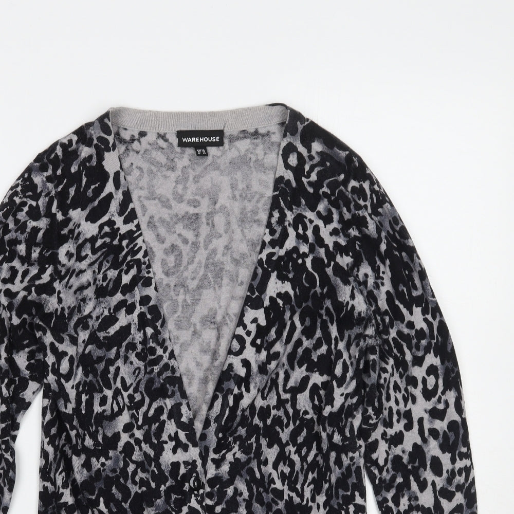Warehouse Womens Grey Animal Print  Cardigan Jumper Size 14