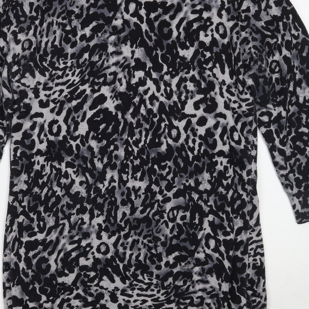 Warehouse Womens Grey Animal Print  Cardigan Jumper Size 14