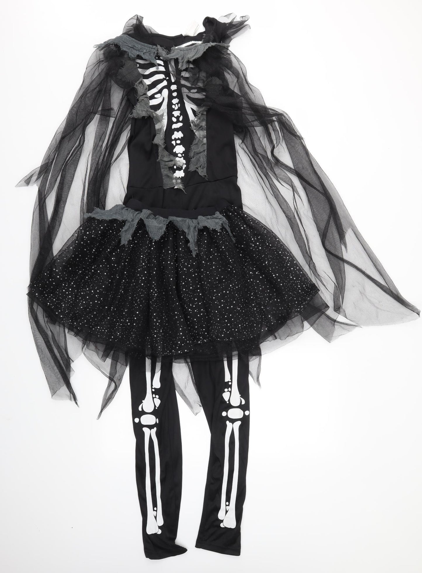 TU Girls Black Solid   One Piece Size 11-12 Years  - SKELETON HALLOWEEN COSTUME
