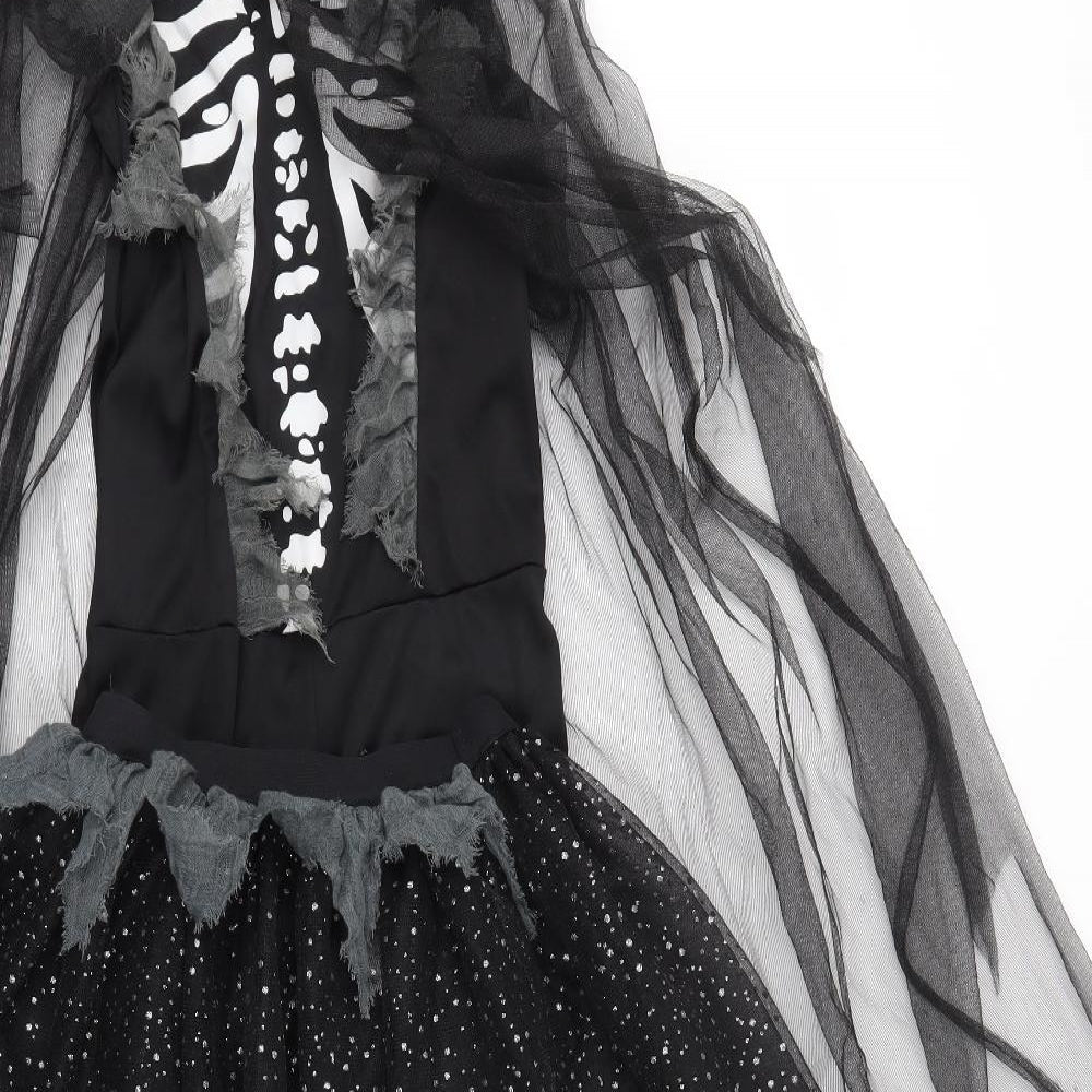 TU Girls Black Solid   One Piece Size 11-12 Years  - SKELETON HALLOWEEN COSTUME