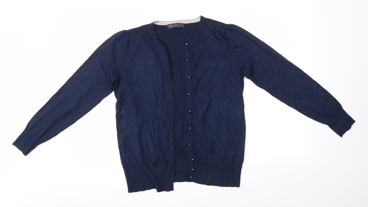M&S Womens Blue   Cardigan Jumper Size 14