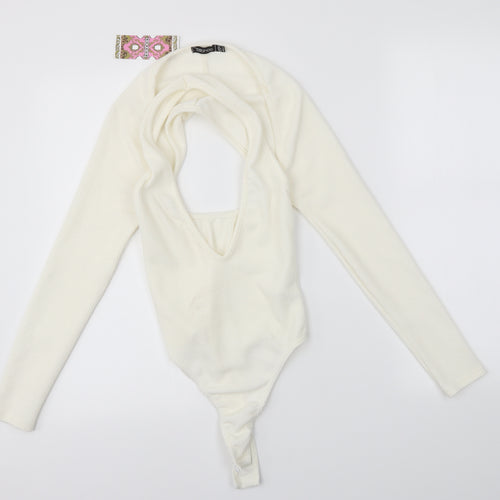 Boohoo Womens Ivory   Bodysuit One-Piece Size 6