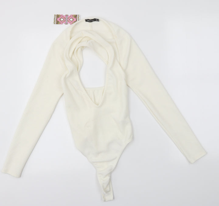 Boohoo Womens Ivory   Bodysuit One-Piece Size 6