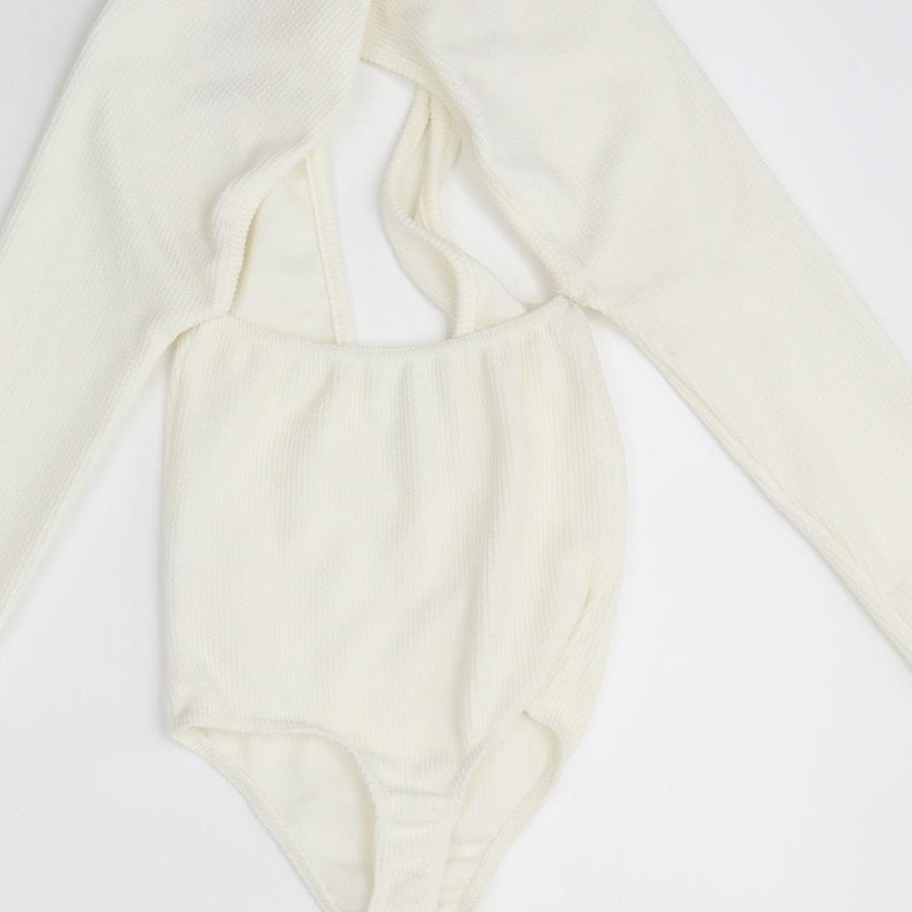 Boohoo Womens Ivory   Bodysuit One-Piece Size 6
