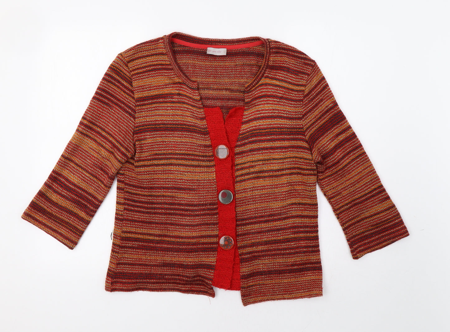 Per Una Womens Red Striped  Cardigan Jumper Size L
