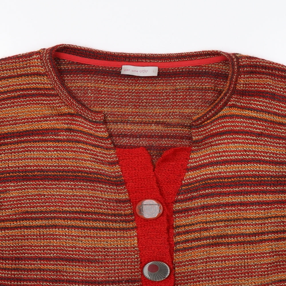 Per Una Womens Red Striped  Cardigan Jumper Size L