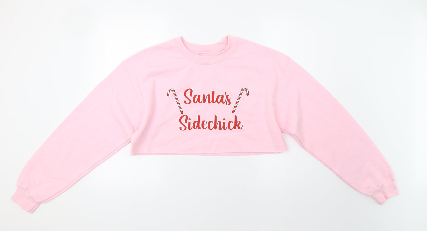 Pretty Little Thing Womens Pink   Pullover Sweatshirt Size S  - Xmas Santa