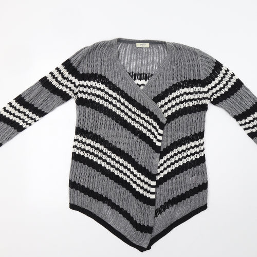 Papaya Womens Grey Striped  Cardigan Jumper Size S