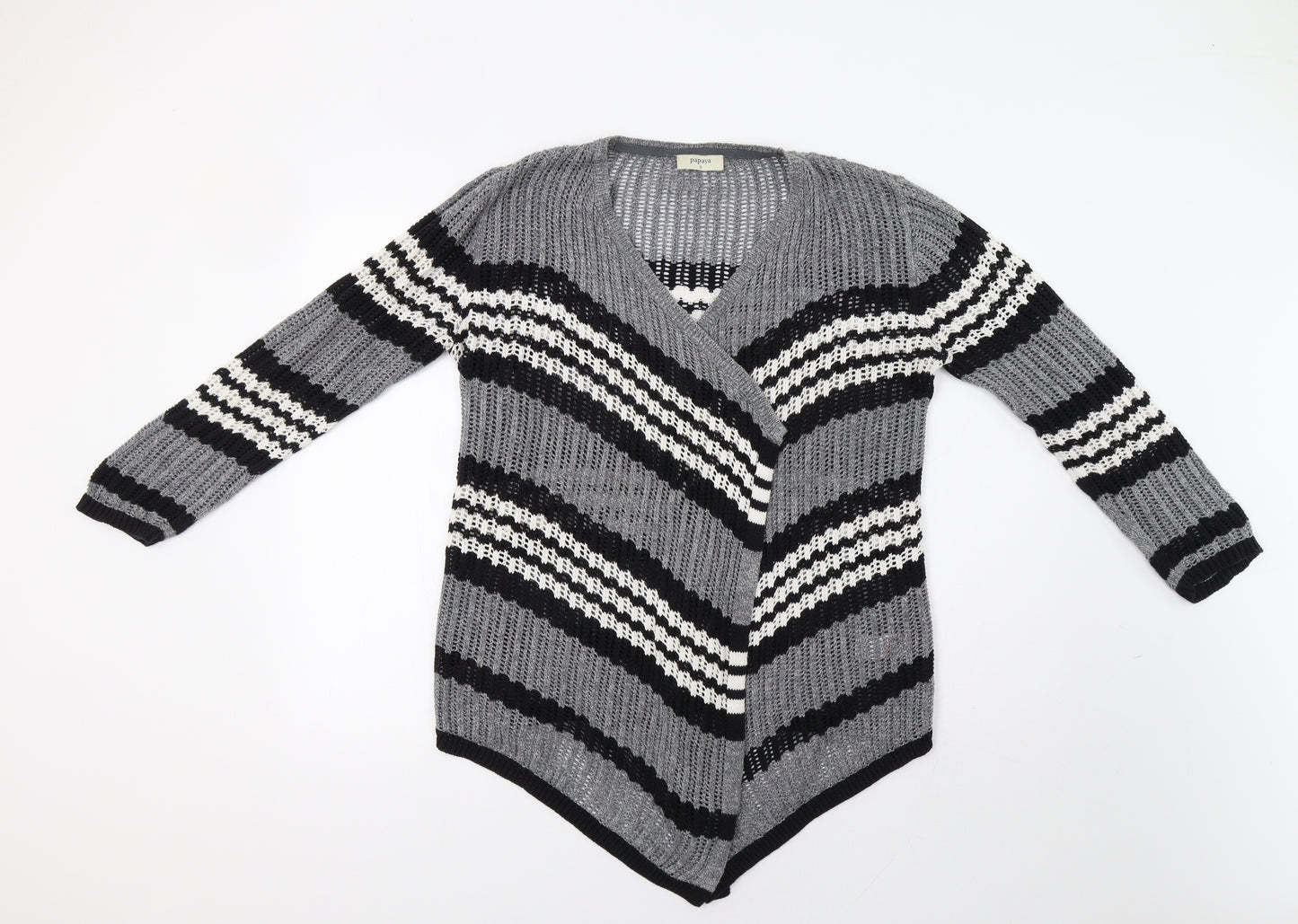 Papaya Womens Grey Striped  Cardigan Jumper Size S