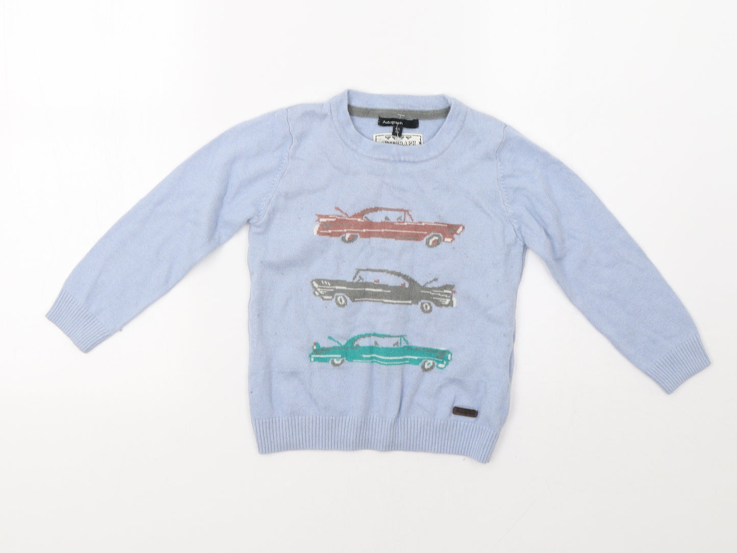 M&S Boys Blue   Pullover Jumper Size 4-5 Years  - Cars