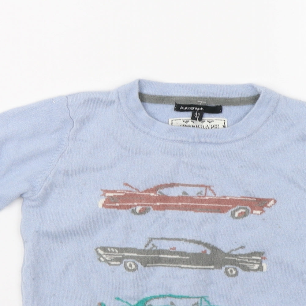 M&S Boys Blue   Pullover Jumper Size 4-5 Years  - Cars
