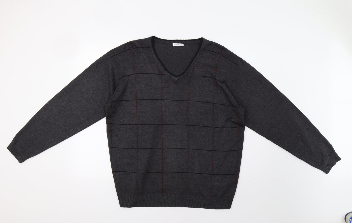 Simon Taylor Mens Grey Check  Pullover Jumper Size L