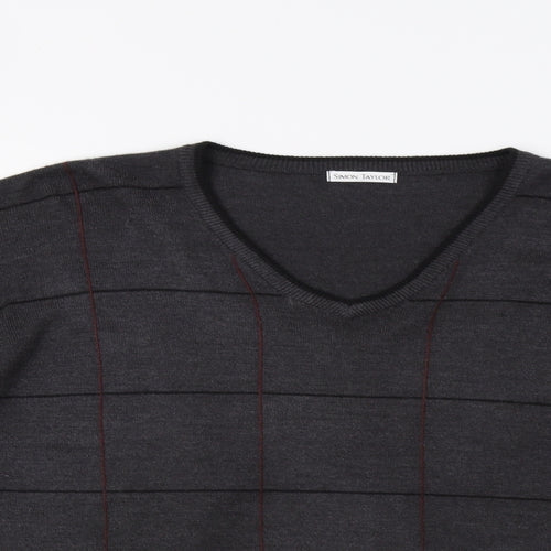 Simon Taylor Mens Grey Check  Pullover Jumper Size L