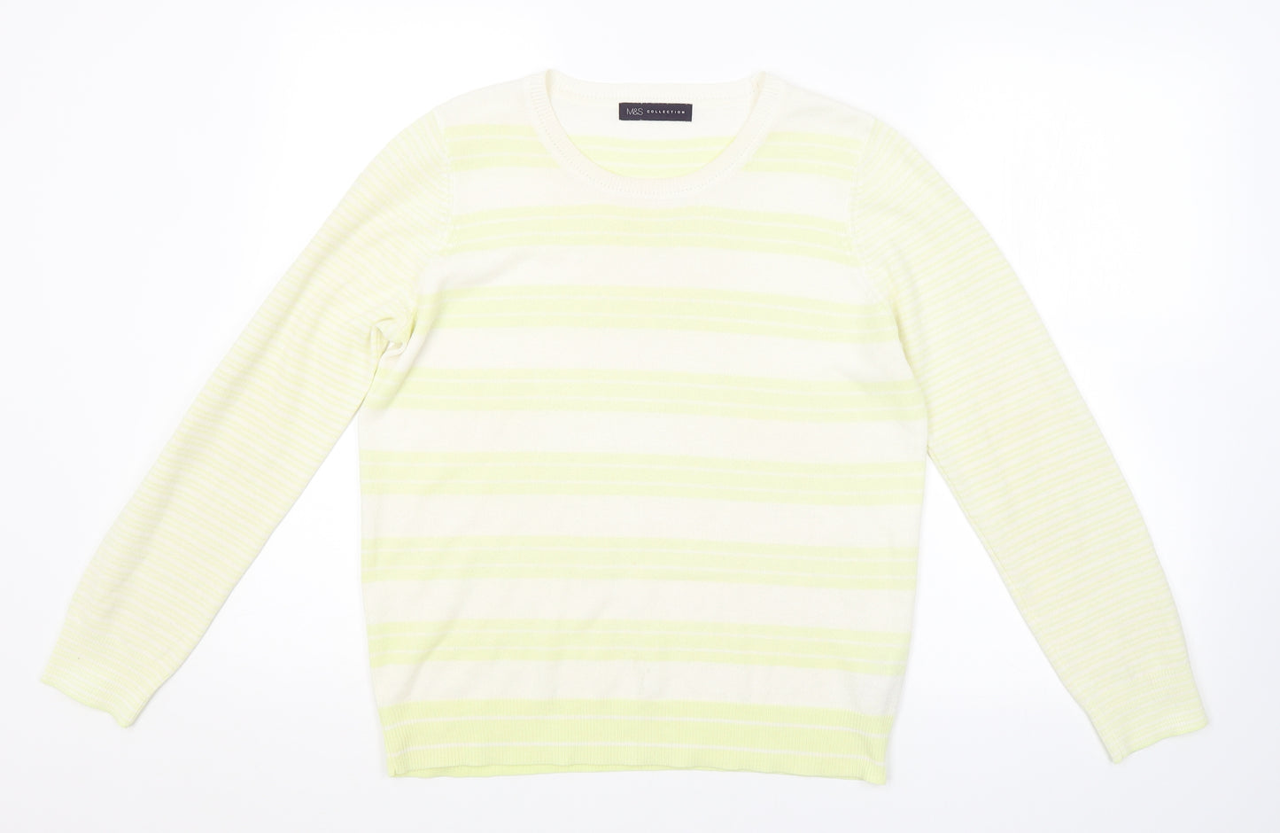 M&S Womens Yellow Striped  Pullover Jumper Size 12