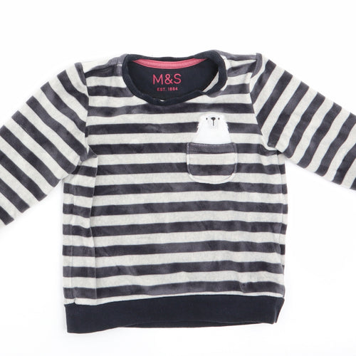 Marks and Spencer Girls Black Striped  Pullover Jumper   - Polar Bear