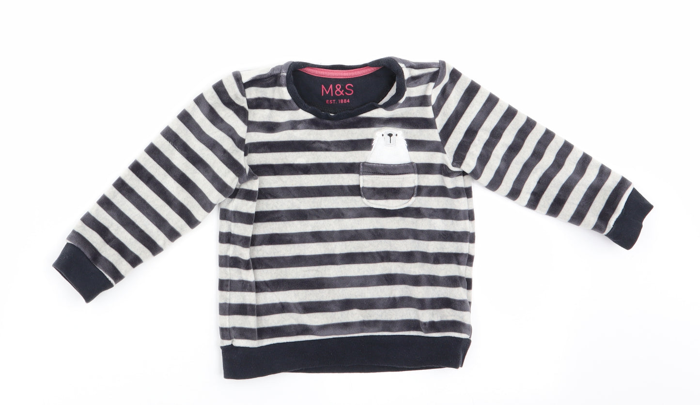 Marks and Spencer Girls Black Striped  Pullover Jumper   - Polar Bear
