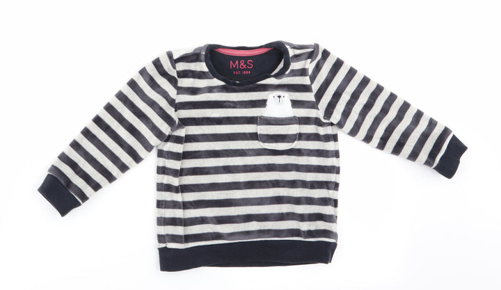 Marks and Spencer Girls Black Striped  Pullover Jumper   - Polar Bear