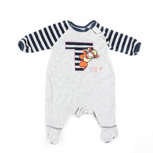 Disney by Mothercare Boys Grey Animal Print  Babygrow One-Piece Size 0-3 Months  - Tigger