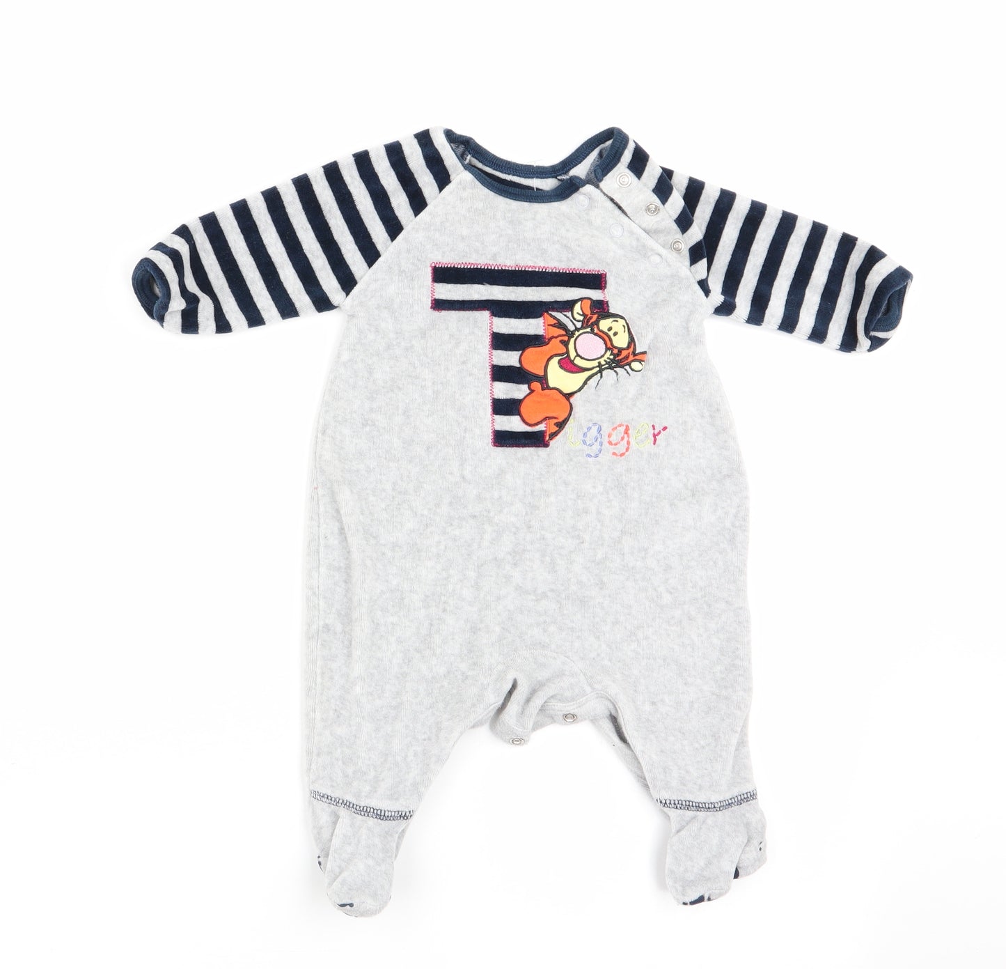 Disney by Mothercare Boys Grey Animal Print  Babygrow One-Piece Size 0-3 Months  - Tigger