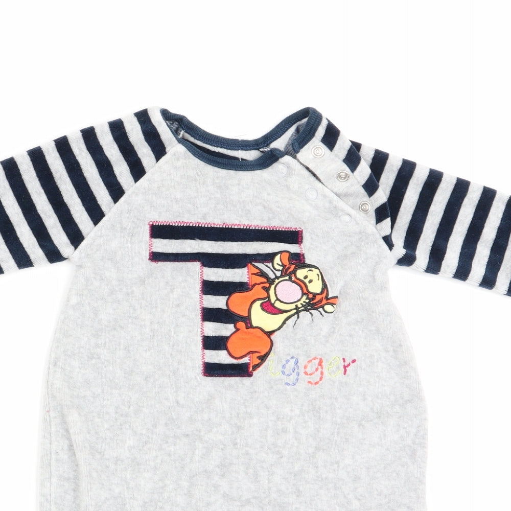 Disney by Mothercare Boys Grey Animal Print  Babygrow One-Piece Size 0-3 Months  - Tigger