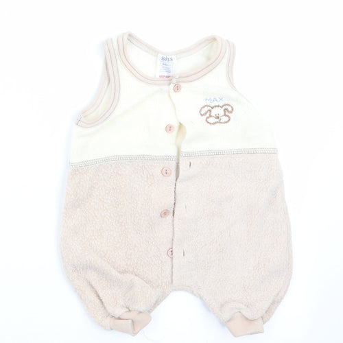 BHS Boys Beige Animal Print  Dungaree One-Piece Size 3-6 Months  - Dog Logo