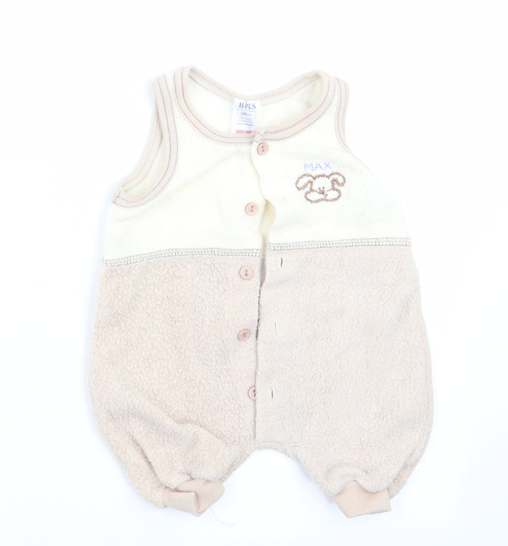 BHS Boys Beige Animal Print Dungaree One-Piece Size 3-6 Months - Dog Logo